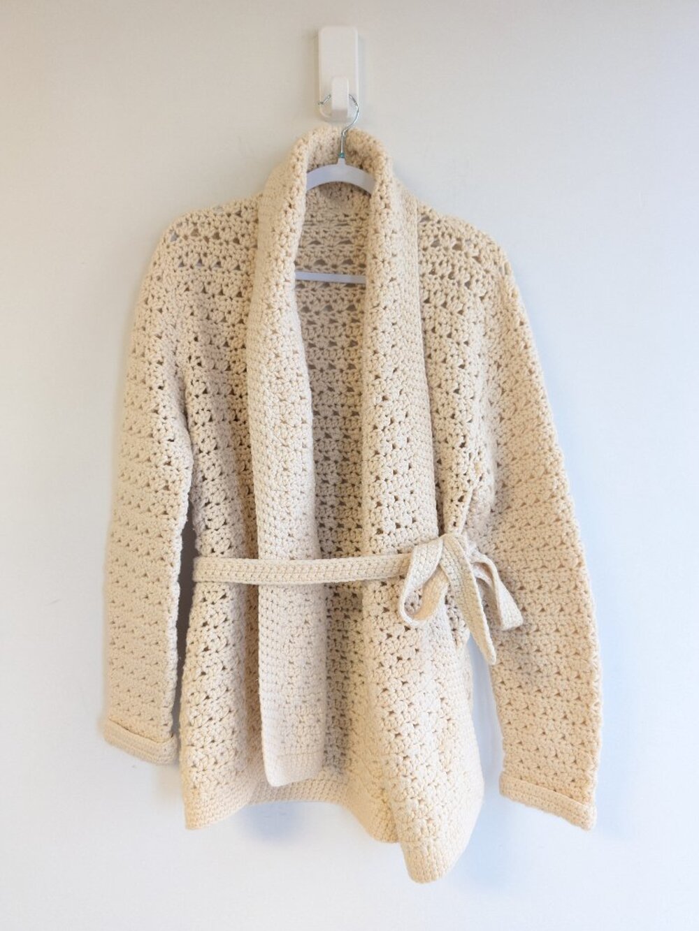 Handmade ? Thick Knit Open Weave Cardigan Knit with waist tie